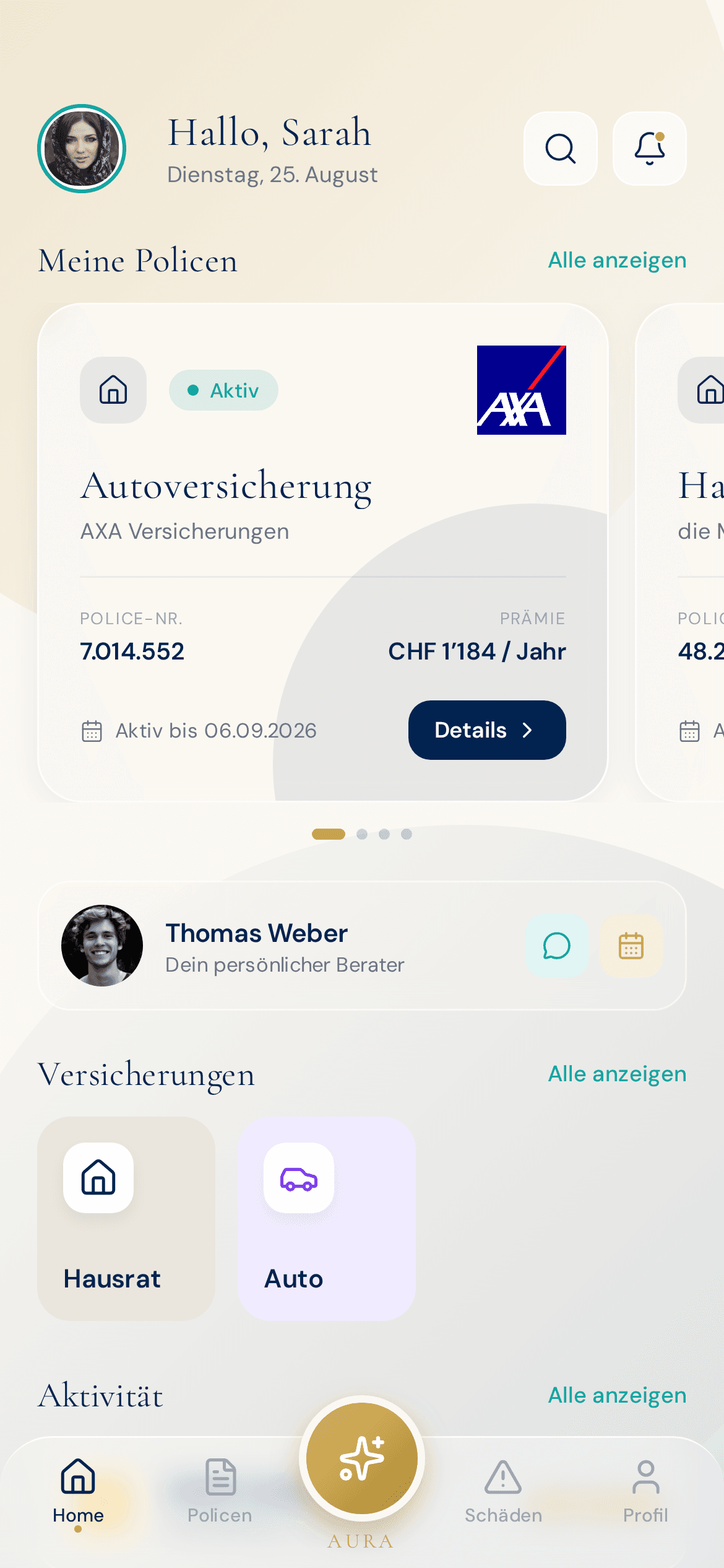 AURA Dashboard mit 2 Policen