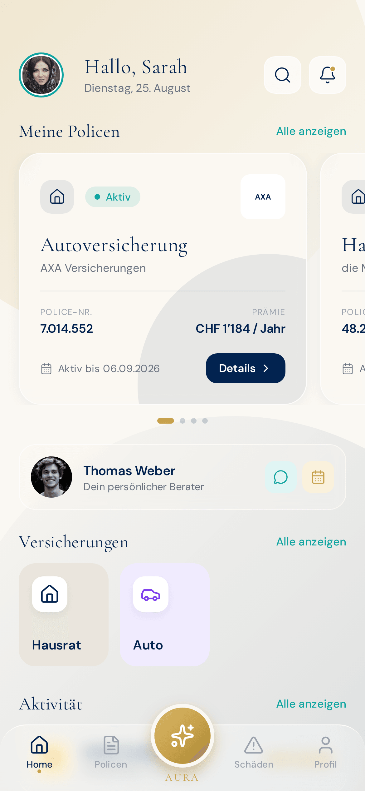 AURA Dashboard mit 2 Policen